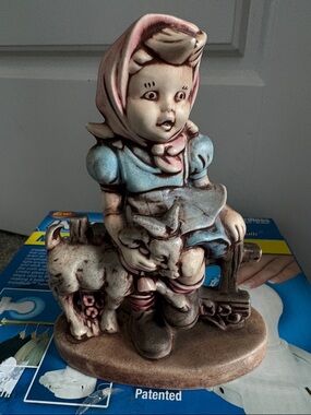 Pink and Blue Girl Figurine with Goat - Decorative Home Accent